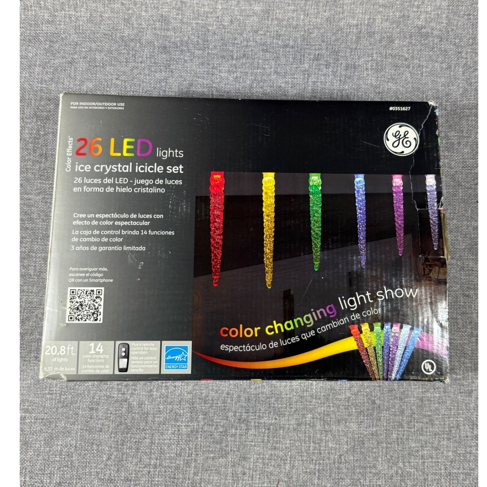NEW GE LED Color Changing Ice Crystal Icicle Lights Set 20.8ft 26ct Holiday